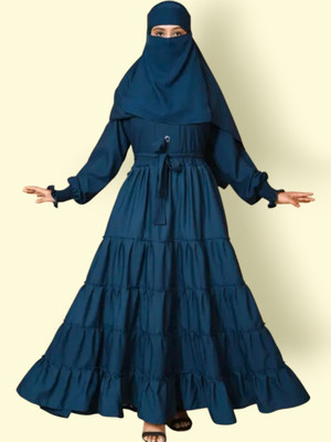 Angelabaya Cotton Blend Solid Burqa With Hijab(Blue)