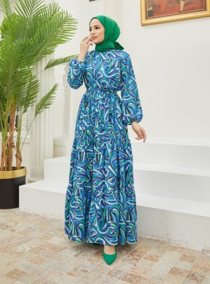 bhavyata Crepe Printed, Self Design Abaya(Blue)