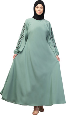 recent tdrends Crepe Self Design Abaya With Hijab(Green)