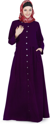 Momin Libas Polyester Solid Abaya(Purple)