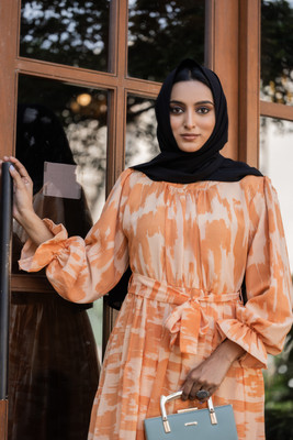 bhavyata Georgette Printed Abaya(Beige)