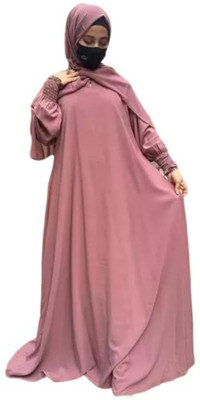 black rose Polyester Solid, Self Design Burqa With Hijab(Pink)