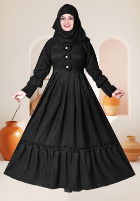 ALFIYA FASHON Cotton Silk Self Design Abaya With Hijab(Black)