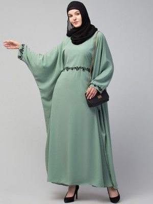 recent tdrends Crepe Solid Abaya With Hijab(Green)