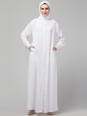 Nazneen Nida Matte Solid Abaya(White)