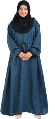 DUA ABAYA Crepe Self Design Abaya With Hijab(Blue)