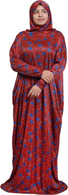 SIXTY SIX APPARELS Cotton Blend Printed, Floral Print Abaya With Hijab(Red)