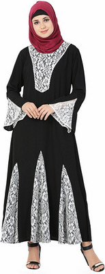 Momin Libas Polyester Self Design Abaya(Black)