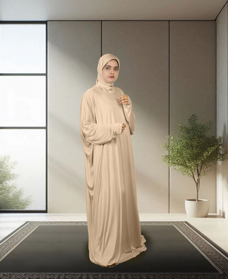 mehar hijab Polyester Solid Abaya With Hijab(Beige)