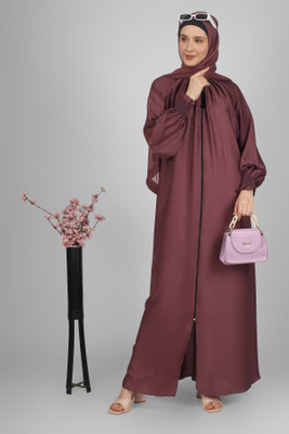 ovais abaya collection Nida Matte Solid Abaya With Hijab(Purple)