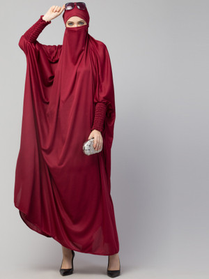 Nazneen Polyester Solid Abaya(Maroon)