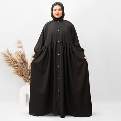 MODEST CITY Crepe Self Design Abaya With Hijab(Black)