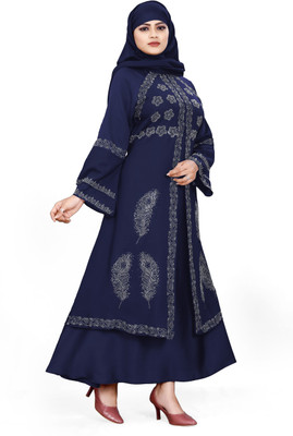 AMBAJI FASHION Polyester Solid Burqa With Hijab(Blue)