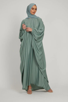 MODEST CITY Crepe Self Design Abaya With Hijab(Green)