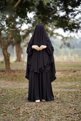 Sunnah Collection House Cotton Blend Solid Abaya With Hijab(Black)