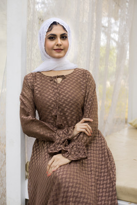 BHAVATAYA Georgette Self Design Abaya(Brown)