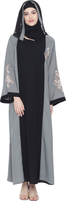 HouseOfCommon Crepe Self Design Abaya With Hijab(Grey, Black)