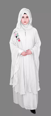 Neha Collection Nida Matte Self Design Abaya With Hijab(White)