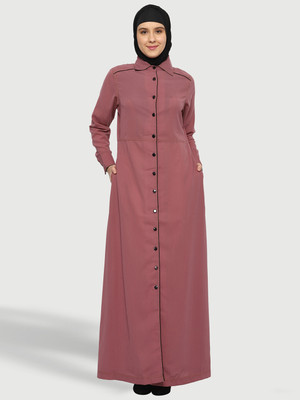 Momin Libas Polyester Solid Abaya(Pink)