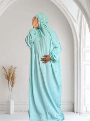 ANBA Crepe Solid Abaya With Hijab(Grey)
