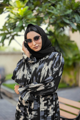 SARINKU Georgette Self Design Abaya(Black)