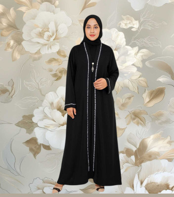 NEW ZARAA FASHION Cotton Blend Self Design Burqa With Hijab(Black)