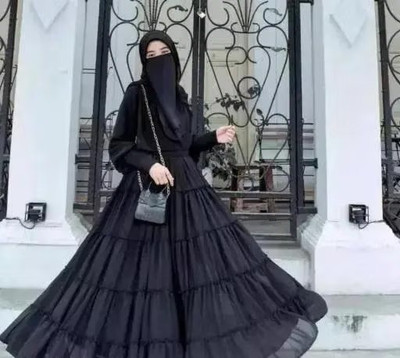 DS DRESSES Crepe Burqa With Hijab(Black)
