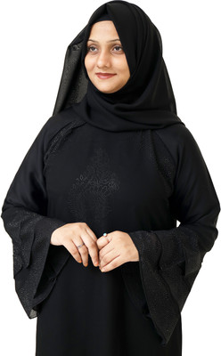FFFASHIONHOUSE Nida Matte Self Design Burqa With Hijab(Black)