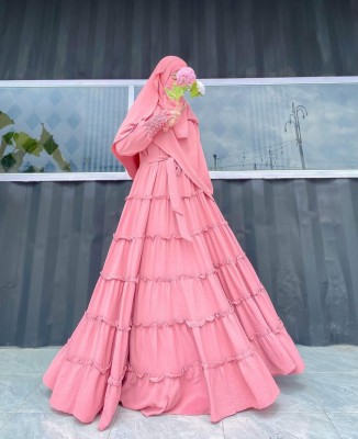 aK collection Polyester Solid Burqa With Hijab(Pink)