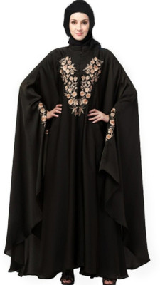 recent tdrends Crepe Solid Abaya With Hijab(Black)