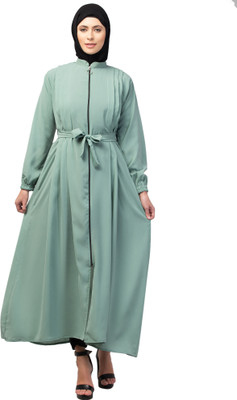 Recnettrends Crepe Solid Abaya With Hijab(Green)