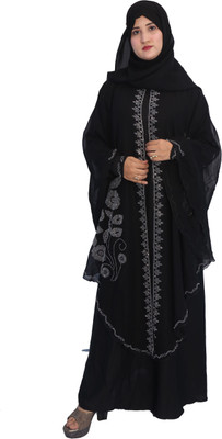 AL-AZWAZ Polyester Self Design Burqa With Hijab(Black)