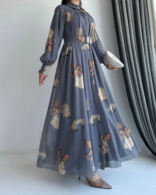 SARINKU Georgette Self Design Abaya(Grey)