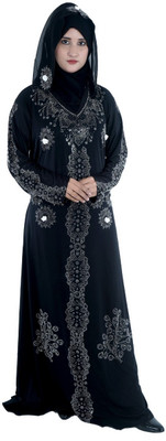 ABAYA MAYA ENTERPRISES Cotton Silk Self Design Burqa With Hijab(Black)