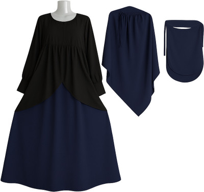 Sunnah Collection House Polycotton Self Design Abaya With Hijab(Black)