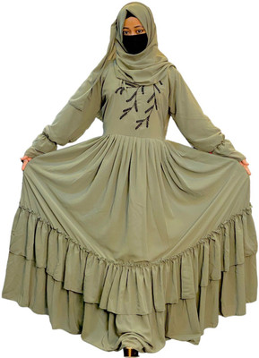 Hera Georgette Solid Burqa With Hijab(Green)