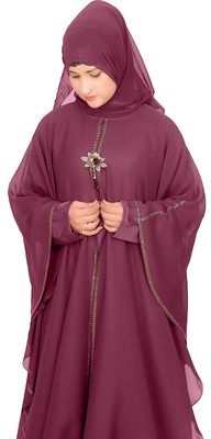 aK collection Polyester Solid Abaya With Hijab(Maroon)
