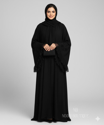 NOORIABAYAS Cotton Silk Self Design Abaya(Black)