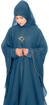 AKCOLLECTION2 Polyester Solid Abaya With Hijab(Green)
