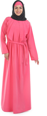 Momin Libas Polyester Solid Abaya(Pink)