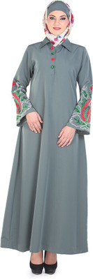 Momin Libas Polyester Solid Abaya(Grey)