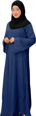 Elegant Fashion Hub Cotton Blend Self Design Abaya With Hijab(Blue)