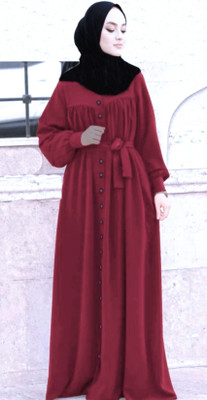 black rose Polyester Solid, Self Design Abaya With Hijab(Maroon)