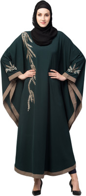 Recnettrends Crepe Solid Abaya With Hijab(Green)