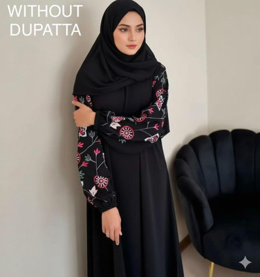 S S Enterprises Polyester Self Design Burqa With Hijab(Black)