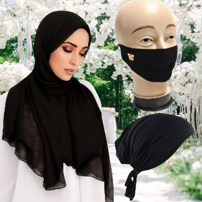 TOOTARE Georgette, Chiffon Solid Abaya With Hijab(Black)