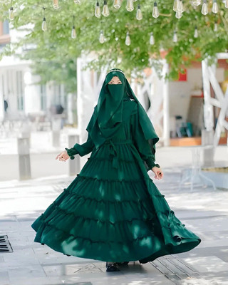 BISAL Georgette Solid Burqa With Hijab(Green)