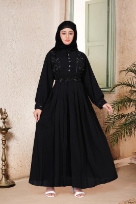 AMBAJI FASHION Crepe Solid Burqa With Hijab(Black)