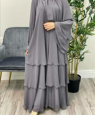 ZUZUU Georgette Burqa With Hijab(Grey)