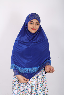 TEXNOVA Polyester Self Design Abaya With Hijab(Blue)
